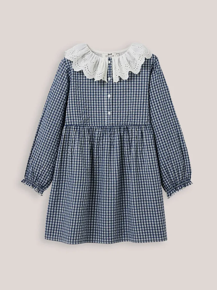 Girls Cyrillus Clothing Dress With Small Checks Vichy Bleu