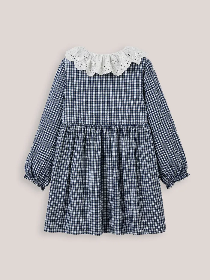 Girls Cyrillus Clothing Dress With Small Checks Vichy Bleu