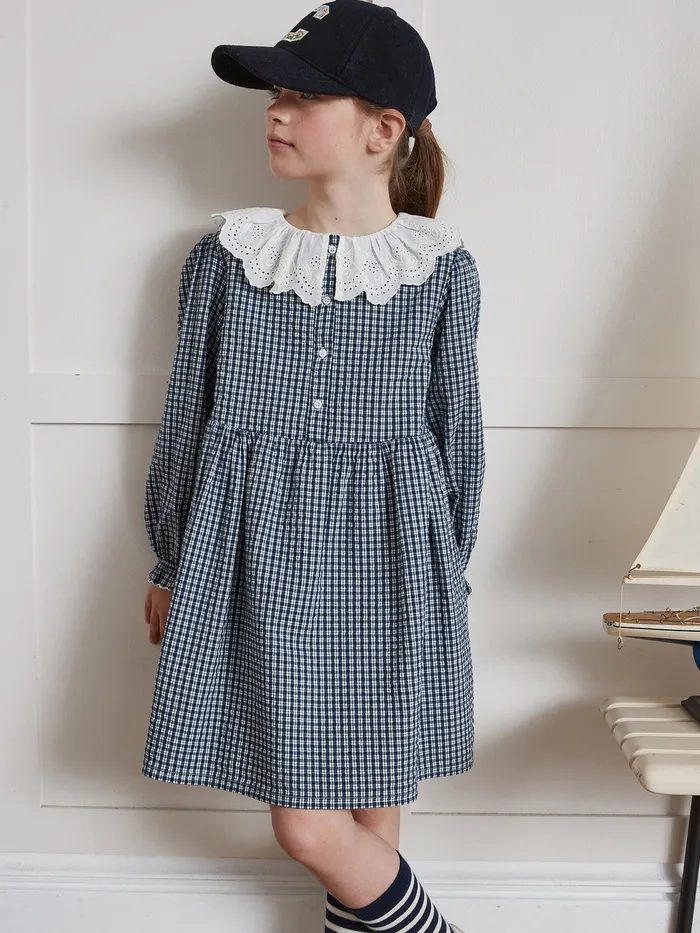 Girls Cyrillus Clothing Dress With Small Checks Vichy Bleu