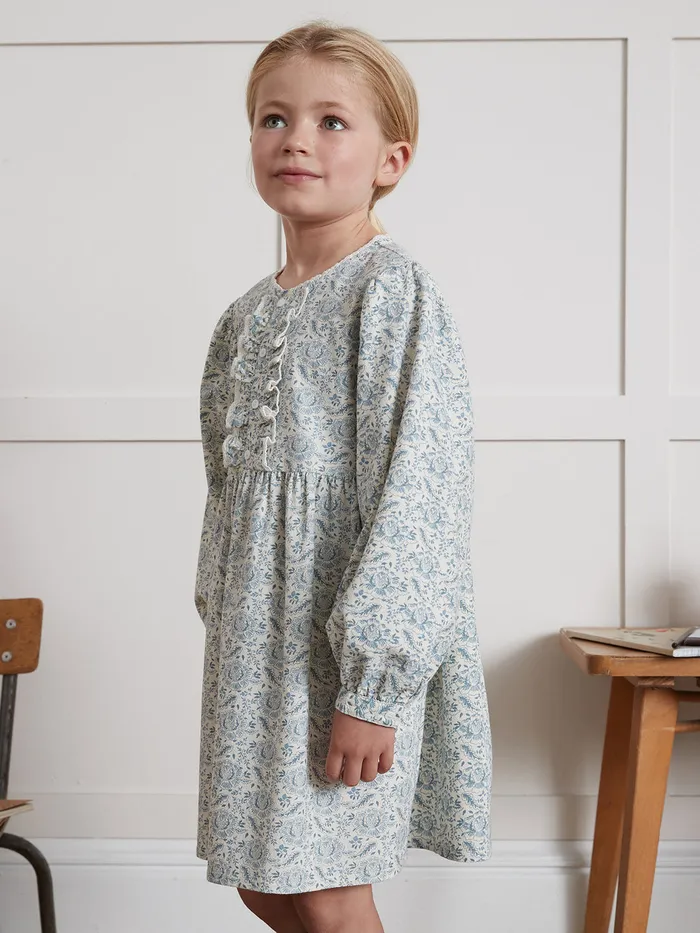 Girls Cyrillus Clothing GeraldinePrint Crepe Dress Imp Geraldine Ciel