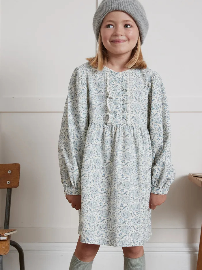 Girls Cyrillus Clothing GeraldinePrint Crepe Dress Imp Geraldine Ciel