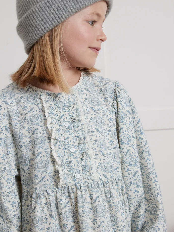 Girls Cyrillus Clothing GeraldinePrint Crepe Dress Imp Geraldine Ciel