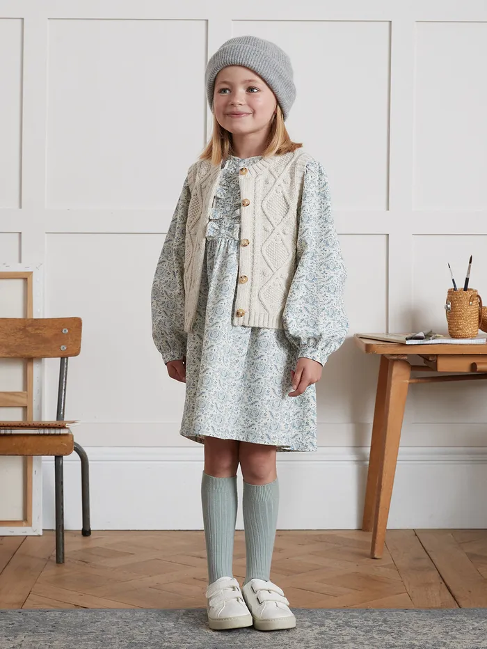 Girls Cyrillus Clothing GeraldinePrint Crepe Dress Imp Geraldine Ciel