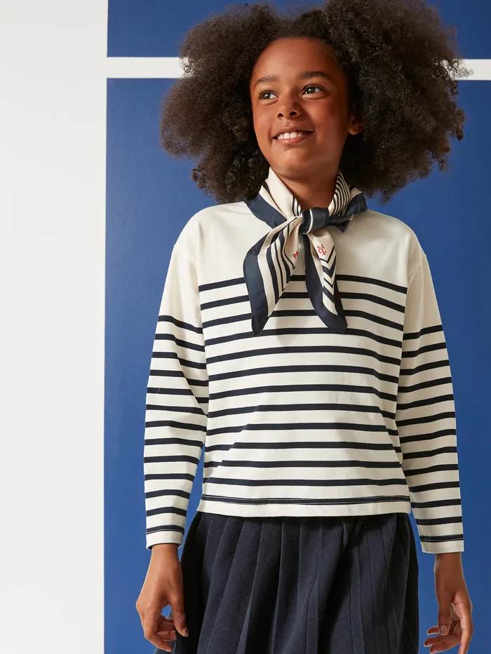 Girls Cyrillus Clothing Sailor Stripe TShirt In Organic Cotton Rayure Bleuecru