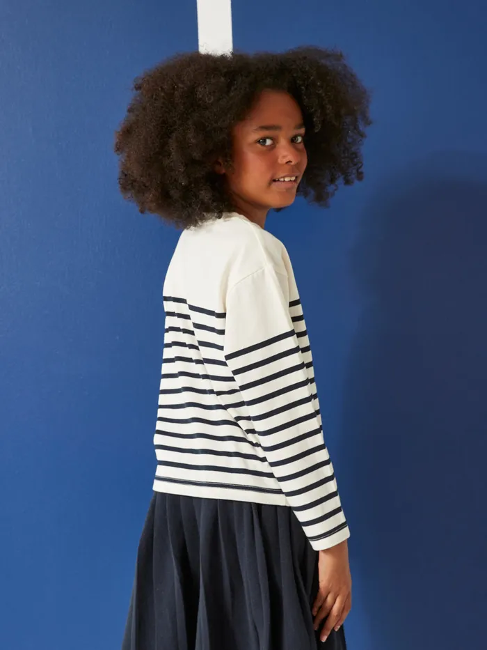 Girls Cyrillus Clothing Sailor Stripe TShirt In Organic Cotton Rayure Bleuecru