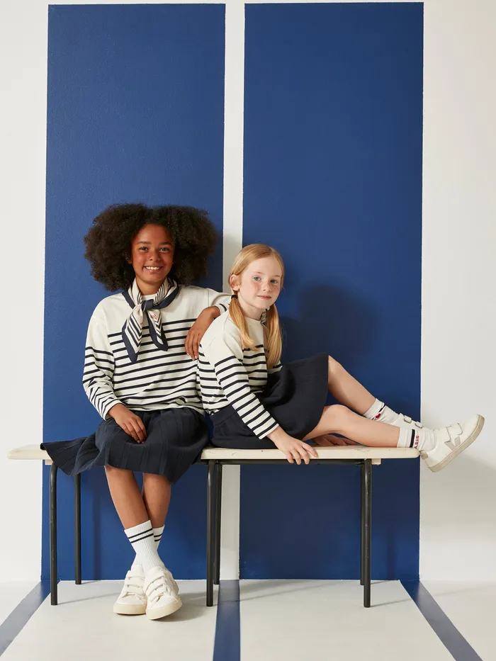 Girls Cyrillus Clothing Sailor Stripe TShirt In Organic Cotton Rayure Bleuecru
