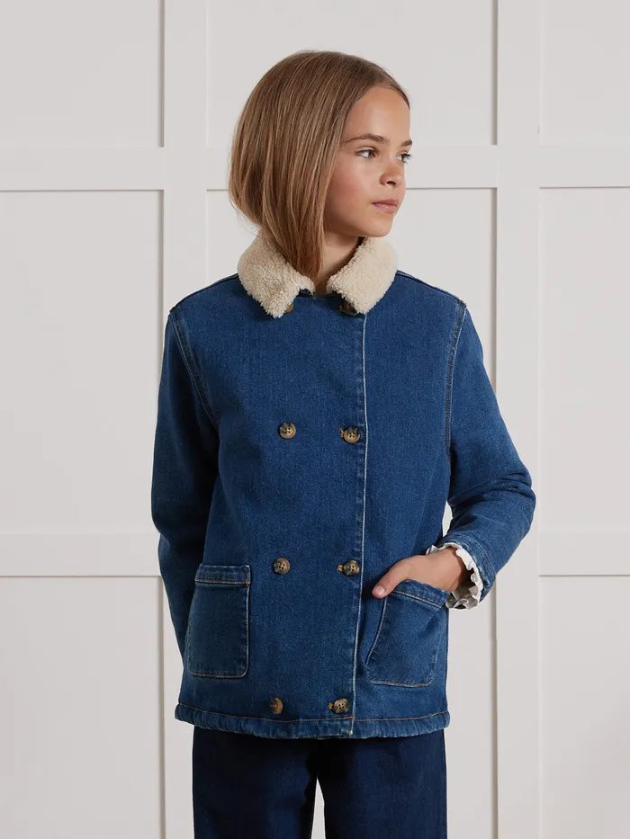 Girls Cyrillus Clothing SherpaLined Jeans Jacket Denim Stone