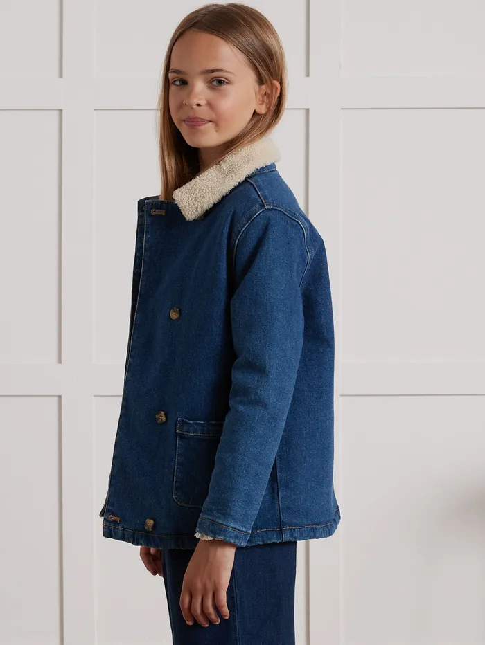 Girls Cyrillus Clothing SherpaLined Jeans Jacket Denim Stone