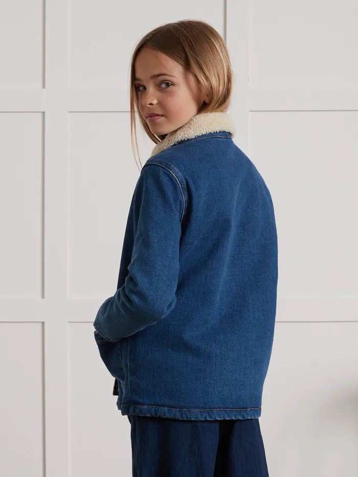 Girls Cyrillus Clothing SherpaLined Jeans Jacket Denim Stone