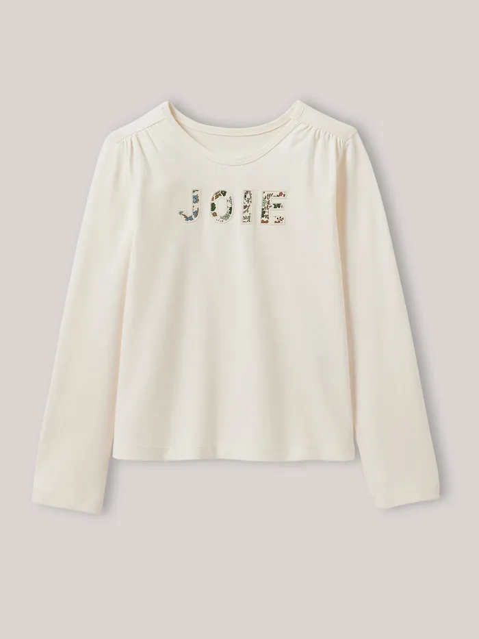 Girls Cyrillus Clothing TShirt With Message Trim Made With Liberty Fabric 8211 Organic Cotton Ecru