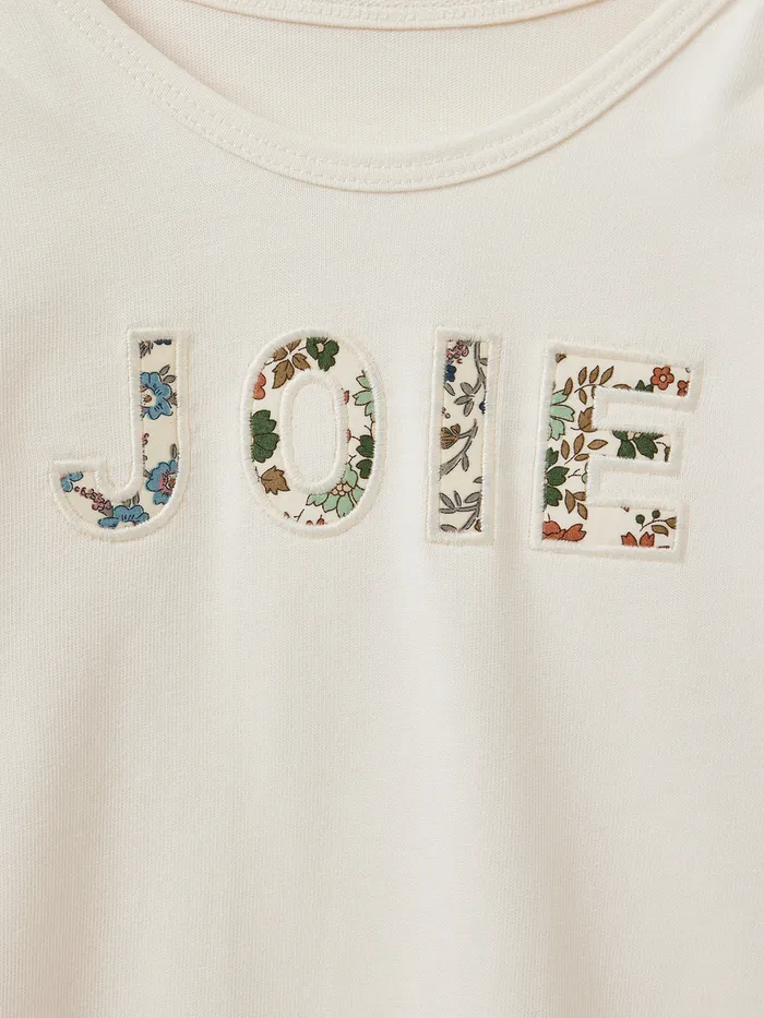 Girls Cyrillus Clothing TShirt With Message Trim Made With Liberty Fabric 8211 Organic Cotton Ecru