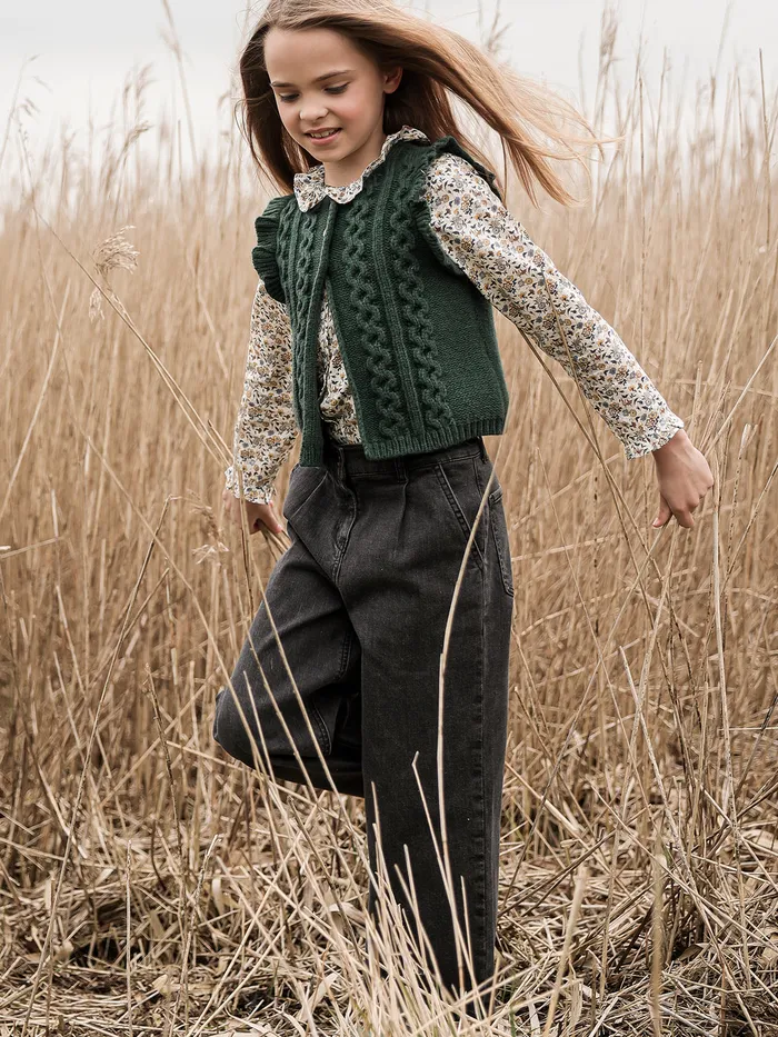 Girls Cyrillus Clothing WideLeg Denim Trousers Gris Delave