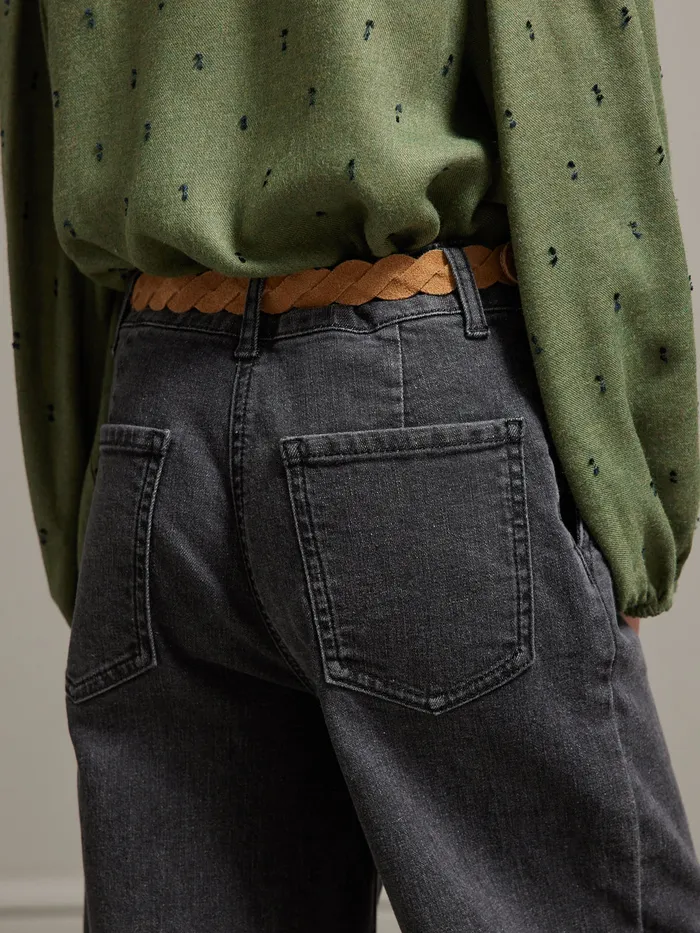 Girls Cyrillus Clothing WideLeg Denim Trousers Gris Delave
