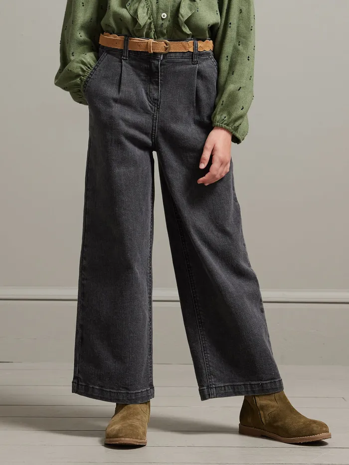 Girls Cyrillus Clothing WideLeg Denim Trousers Gris Delave