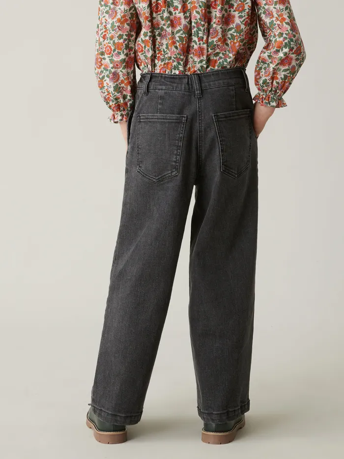 Girls Cyrillus Clothing WideLeg Denim Trousers Gris Delave