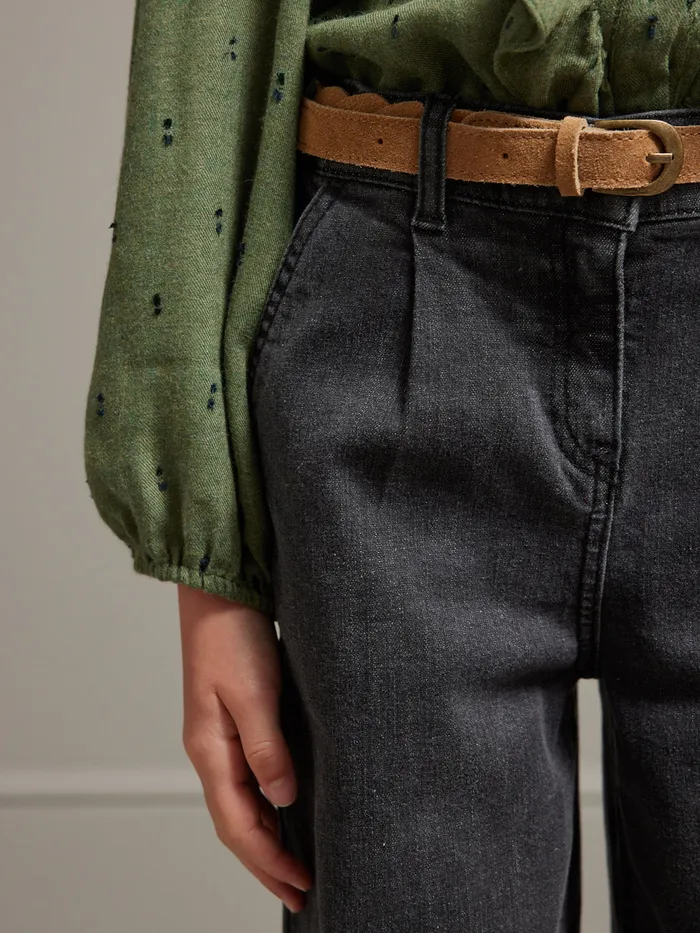 Girls Cyrillus Clothing WideLeg Denim Trousers Gris Delave