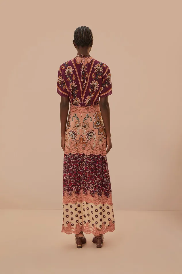 Glam Tapestry Burgundy Laces Short Sleeve Maxi Dress Women Farm Rio Maxi Dresses