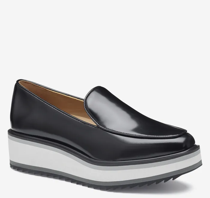 Gracelyn Venetian Black Antiqued Calfskin Women Heels and Platform Wedges Johnston and Murphy