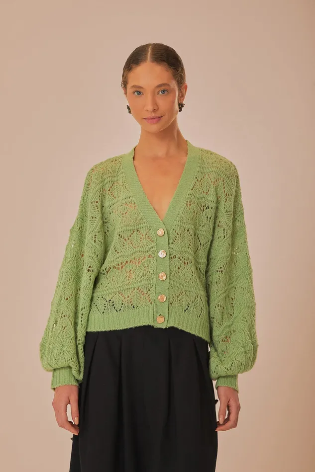 Green Textured Knit Cardigan Women Farm Rio Cardigans