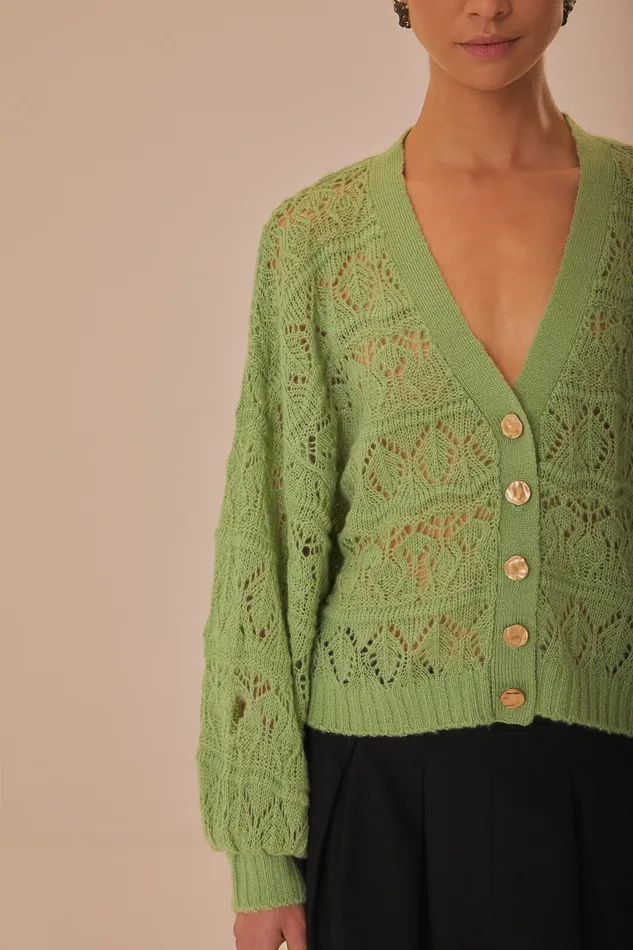 Green Textured Knit Cardigan Women Farm Rio Cardigans