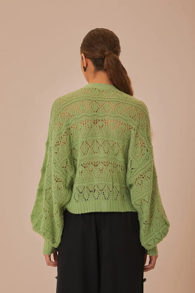 Green Textured Knit Cardigan Women Farm Rio Cardigans