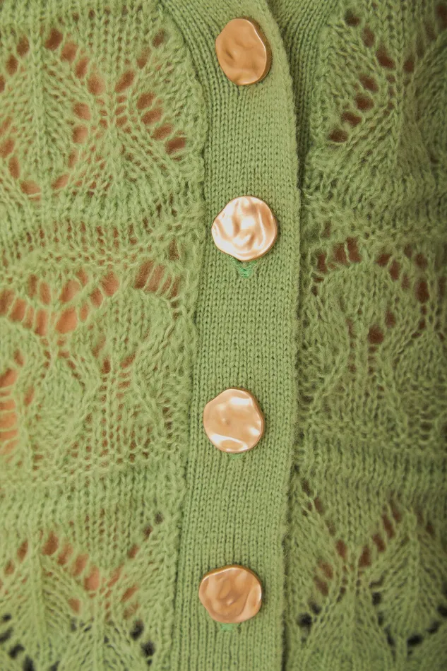 Green Textured Knit Cardigan Women Farm Rio Cardigans