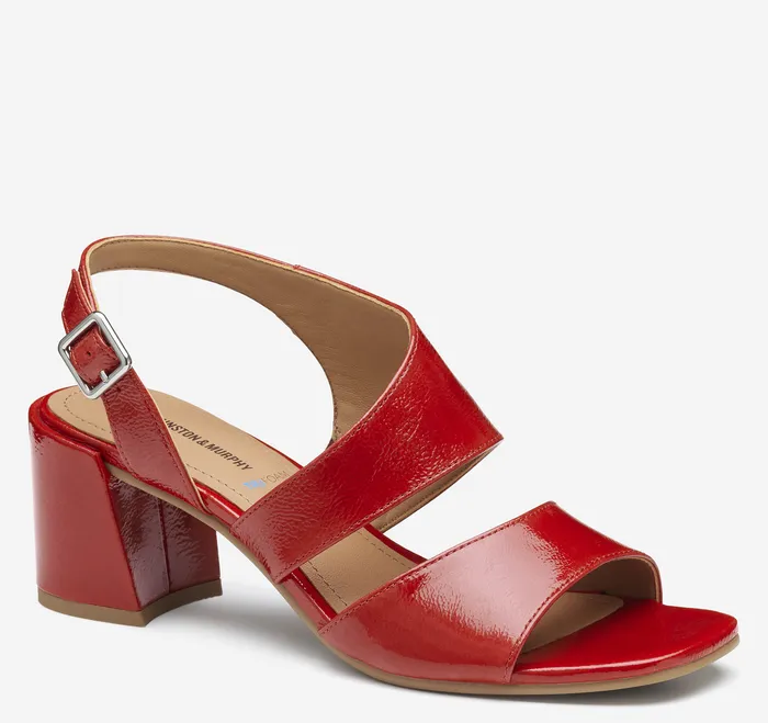 Heels and Platform Wedges Everly Asymmetrical Sandal Red Crinkle Patent Leather 8211 Johnston and Murphy Women