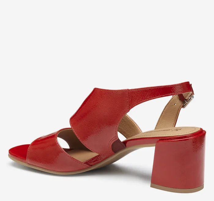 Heels and Platform Wedges Everly Asymmetrical Sandal Red Crinkle Patent Leather 8211 Johnston and Murphy Women