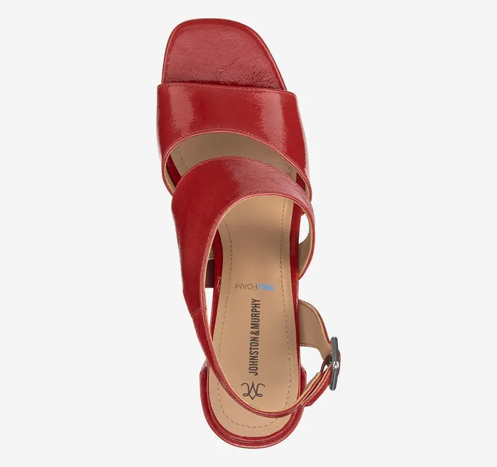 Heels and Platform Wedges Everly Asymmetrical Sandal Red Crinkle Patent Leather 8211 Johnston and Murphy Women
