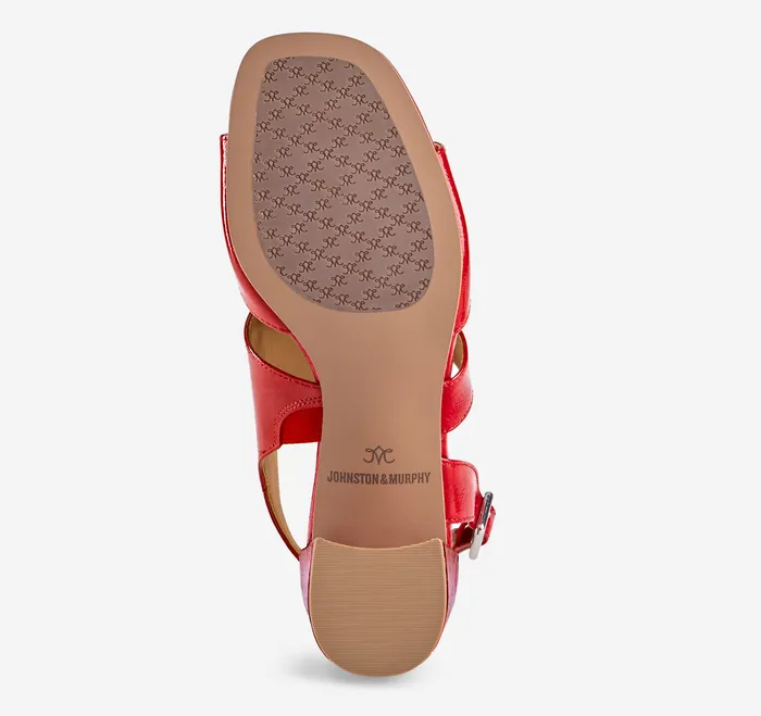 Heels and Platform Wedges Everly Asymmetrical Sandal Red Crinkle Patent Leather 8211 Johnston and Murphy Women