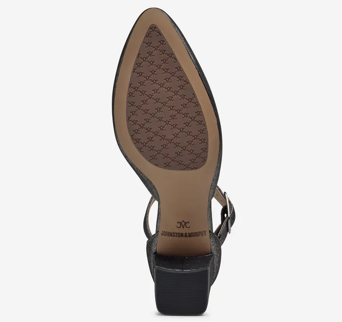 Heels and Platform Wedges Vicki Ankle Strap Pewter Metallic Kid Suede 8211 Johnston and Murphy Women