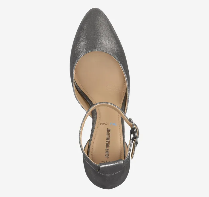 Heels and Platform Wedges Vicki Ankle Strap Pewter Metallic Kid Suede 8211 Johnston and Murphy Women