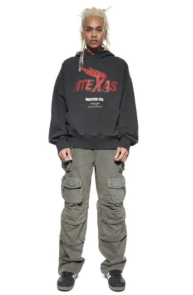 Hoodies and Sweatshirts Men Jaded London Washed Black Oversized Texas Hoodie