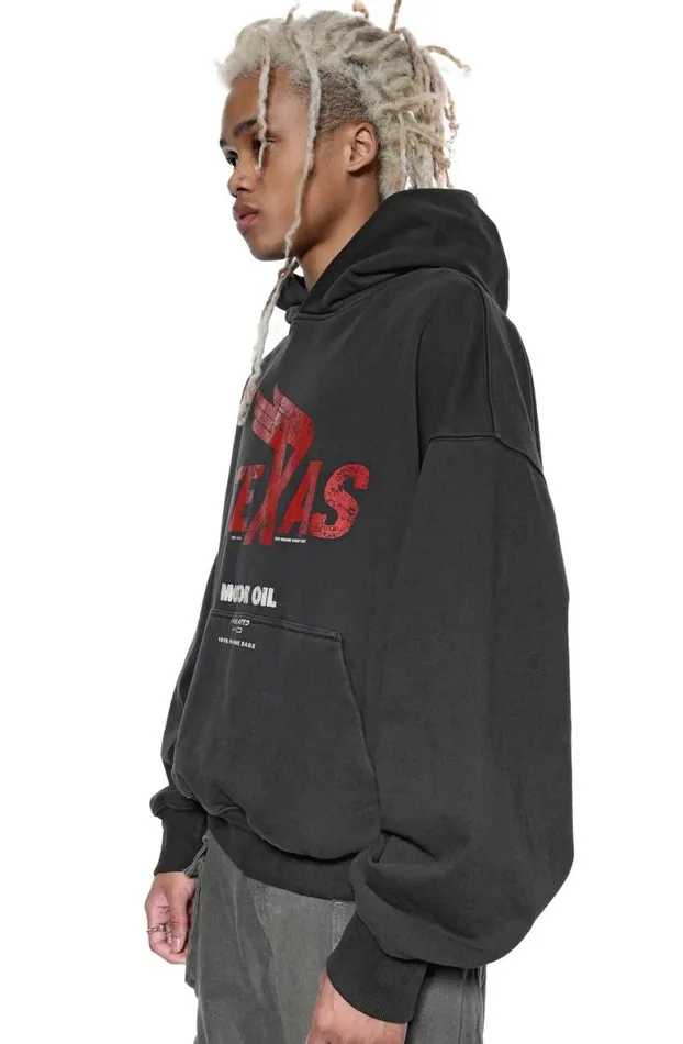 Hoodies and Sweatshirts Men Jaded London Washed Black Oversized Texas Hoodie
