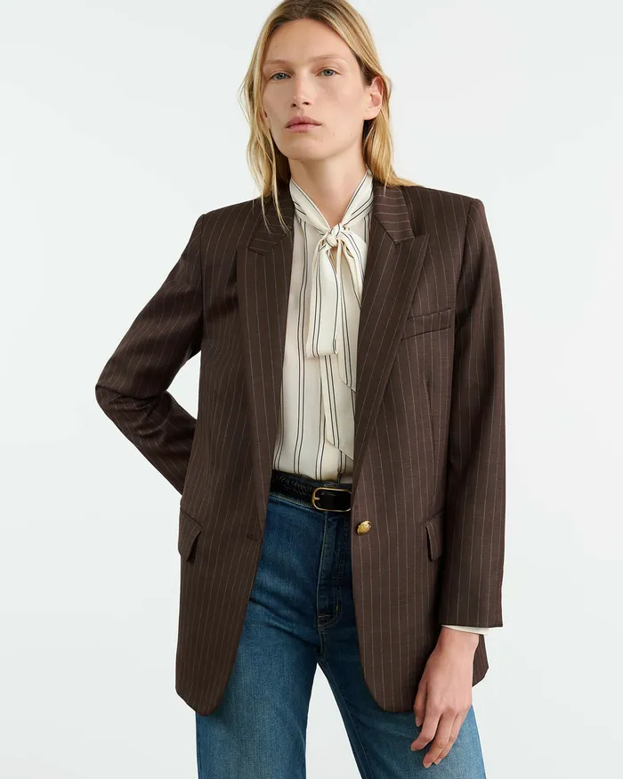 Jackets and Blazers Nili Lotan Women DIANE BLAZER Brown Pinstripe