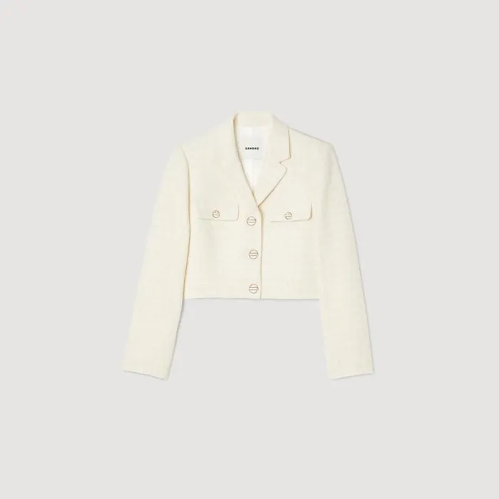 Jackets and Blazers Women SANDRO Cropped Tweed Buttonup Jacket Ecru