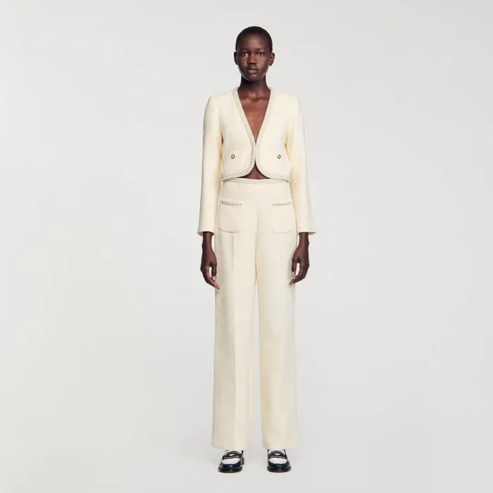 Jackets and Blazers Women SANDRO Cropped Tweed Jacket Ecru
