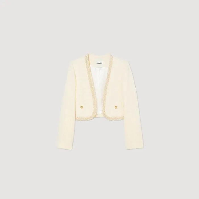 Jackets and Blazers Women SANDRO Cropped Tweed Jacket Ecru