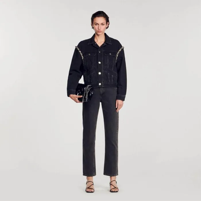 Jackets and Blazers Women SANDRO Oversized Denim Jacket With Rhinestones Black