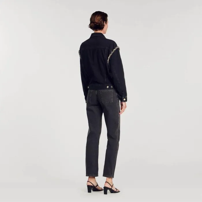 Jackets and Blazers Women SANDRO Oversized Denim Jacket With Rhinestones Black