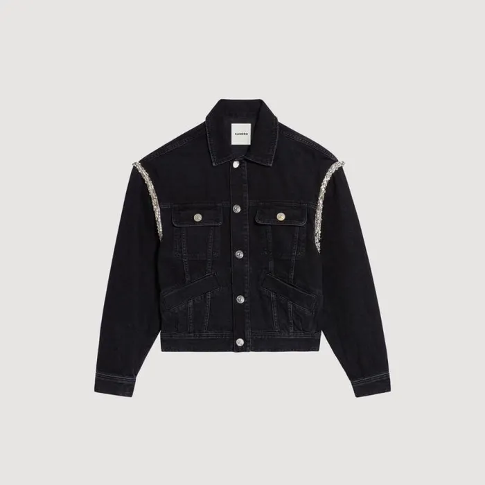 Jackets and Blazers Women SANDRO Oversized Denim Jacket With Rhinestones Black