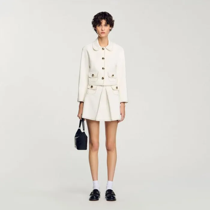Jackets and Blazers Women SANDRO Peter Pan Collar Cropped Jacket Ecru