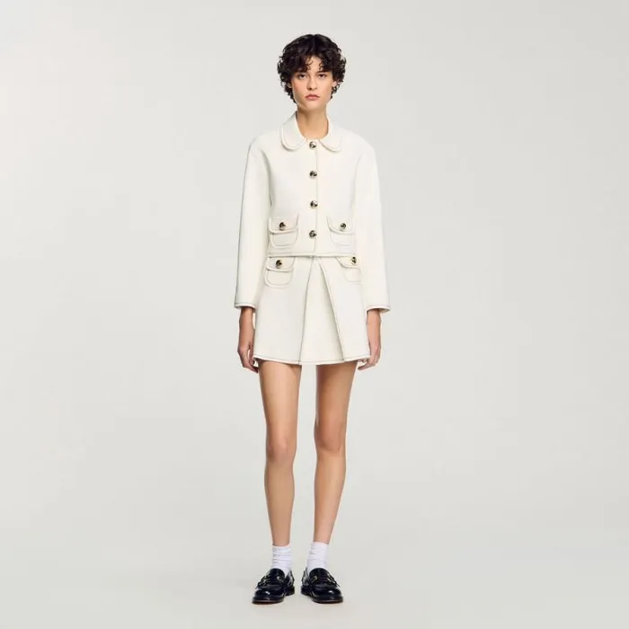 Jackets and Blazers Women SANDRO Peter Pan Collar Cropped Jacket Ecru