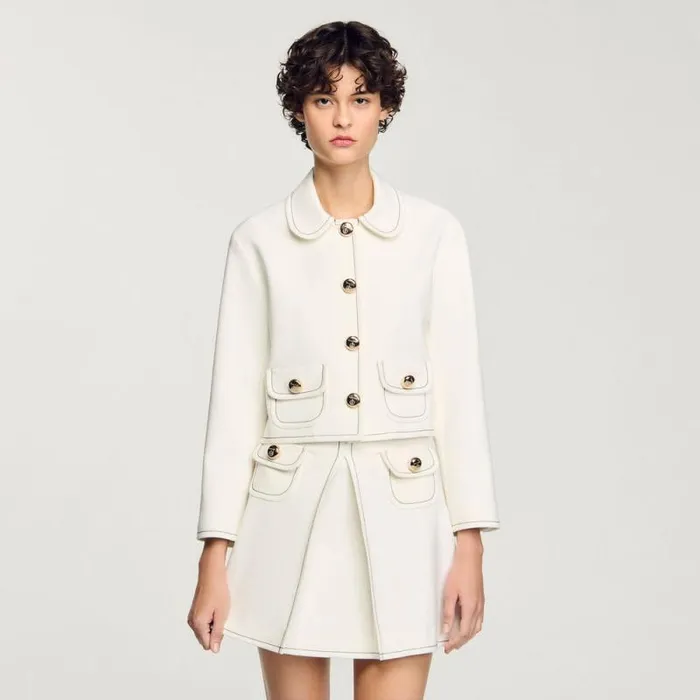 Jackets and Blazers Women SANDRO Peter Pan Collar Cropped Jacket Ecru