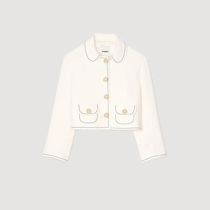 Jackets and Blazers Women SANDRO Peter Pan Collar Cropped Jacket Ecru