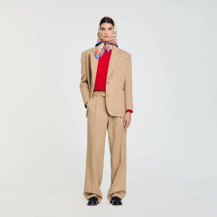 Jackets and Blazers Women SANDRO Slimfit Suit Jacket Sand