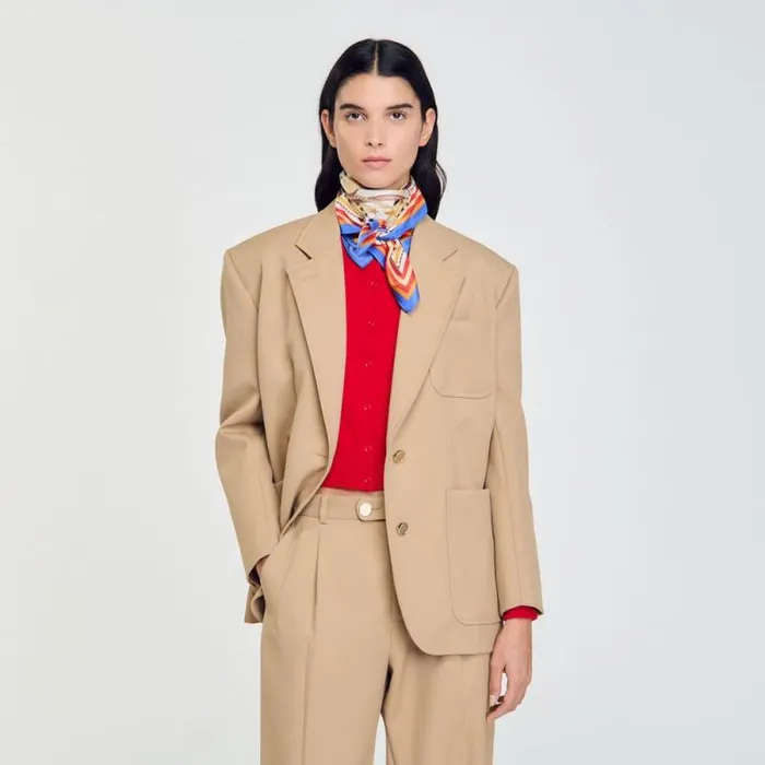 Jackets and Blazers Women SANDRO Slimfit Suit Jacket Sand