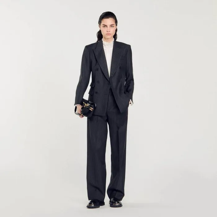 Jackets and Blazers Women SANDRO Stripy Suit Jacket Grey