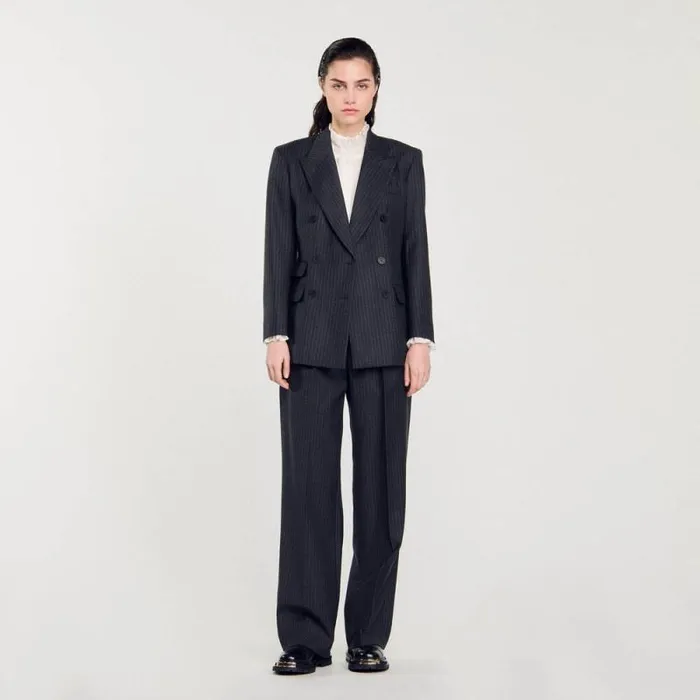 Jackets and Blazers Women SANDRO Stripy Suit Jacket Grey