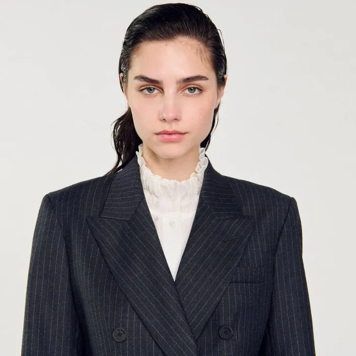 Jackets and Blazers Women SANDRO Stripy Suit Jacket Grey